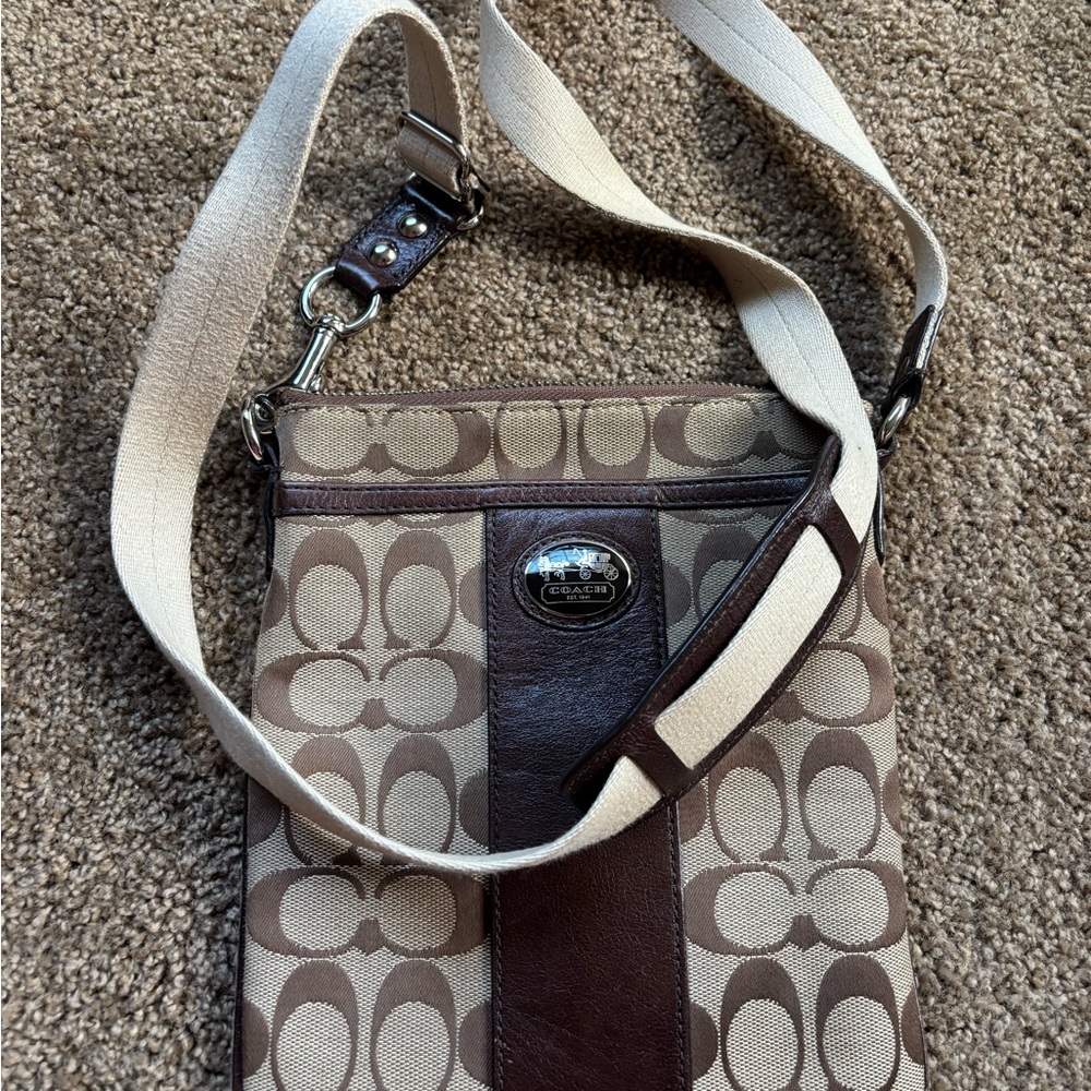 Coach Signature Brown and Cream Messenger Bag